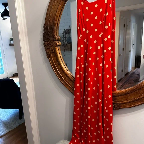 Boston Proper red Polk dot dress. Size medium - Picture 2 of 9